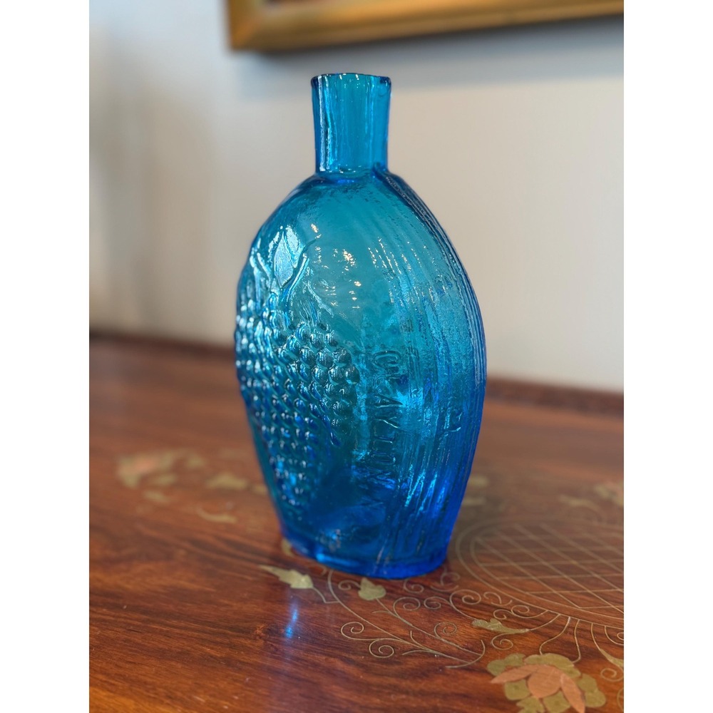 Vintage Clevenger Bros Blue Glass Bottle - Eagle and Grapes 8" - Picture 3 of 17